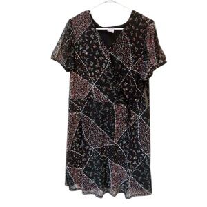 Boho Floral Wrap Mini Dress XXL Black Sheer Festival Tie Waist NWT